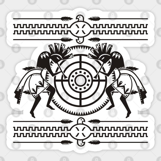 Native American Kokopelli Musicans - Sun Border 6 Sticker by EDDArt